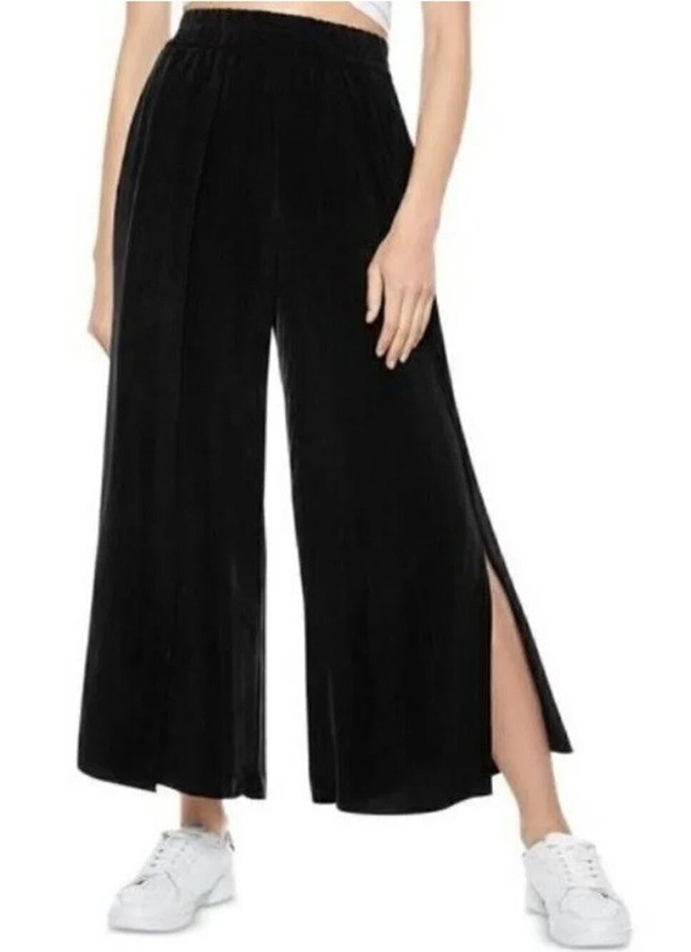 Alice + Olivia Split Hem Pants Sz S Black Cupro Wide Leg Lightweight